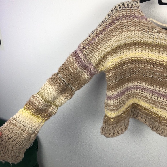 FREE PEOPLE Chunky Knit Cropped Sweater Bell Sleev - Picture 12 of 15